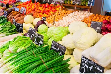 produce in an outdoor farmers market