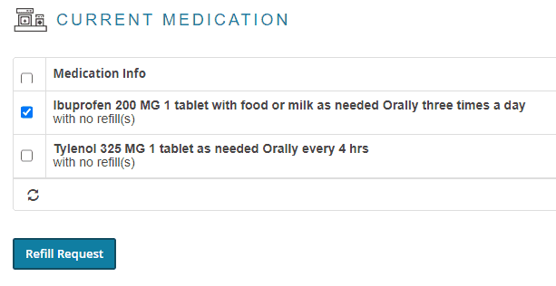 meds listed, with checkboxes aside