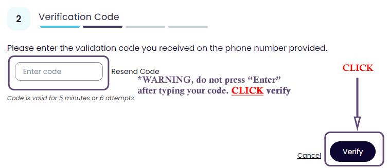 do not press enter, click verify