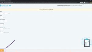 screenshot of healow vitals form arrow pointing to next