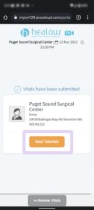 healow televisit start televisit button highlighted