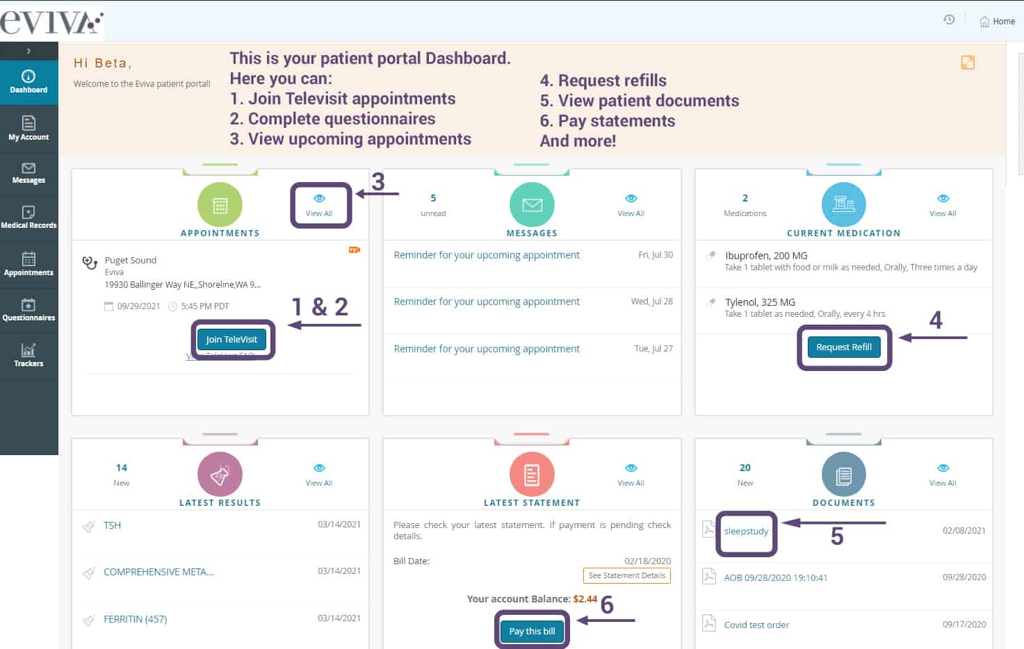 Join Televisit button on dashboard