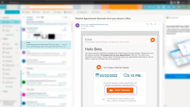Screenshot of email with join link