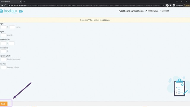 Screenshot of vitals form