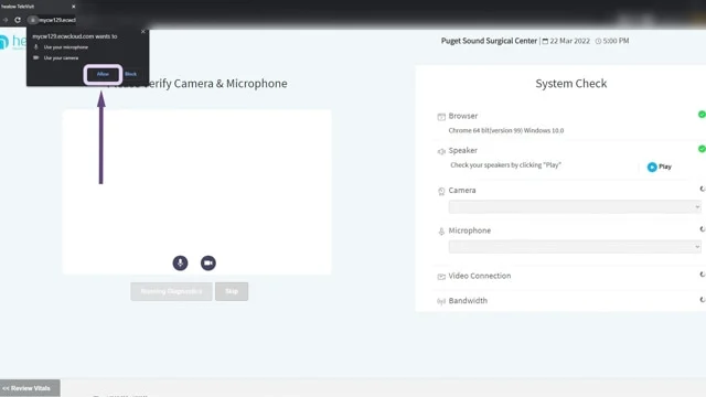 Screenshot of allow access to camera and mic