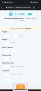 phone screenshot showing enter vitals on mobile phone