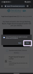 phone screenshot showing allow access to camera and mic prompt on phone