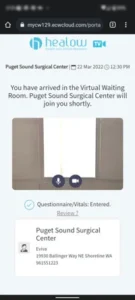 phone screenshot showing camera working and waiting for provider in televisit
