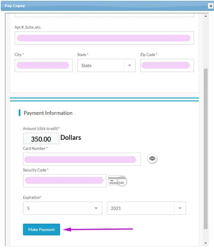 Make payment screen